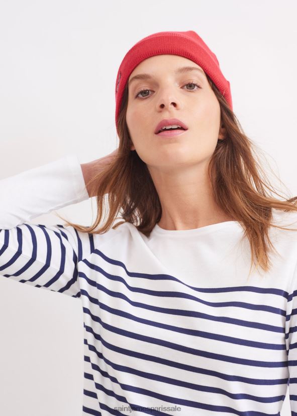 Saint James Cartier rouge unisexe bonnet en laine mélangée nautique ZZ48R285