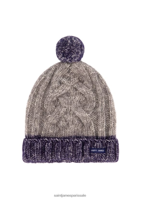 Saint James omoa gris/bleu encre unisexe bonnet color block en tricot structuré avec pompon ZZ48R2126