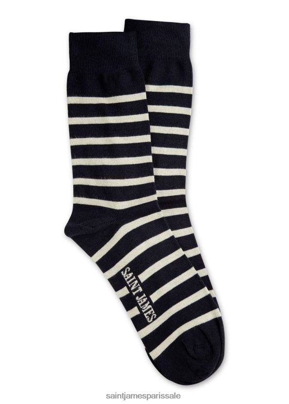 Saint James pieds rayés bleu marine/écru unisexe chaussettes rayées ZZ48R228