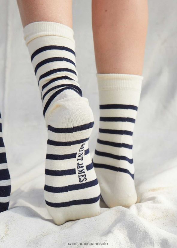 Saint James pieds rayés écru/marine unisexe chaussettes rayées ZZ48R226