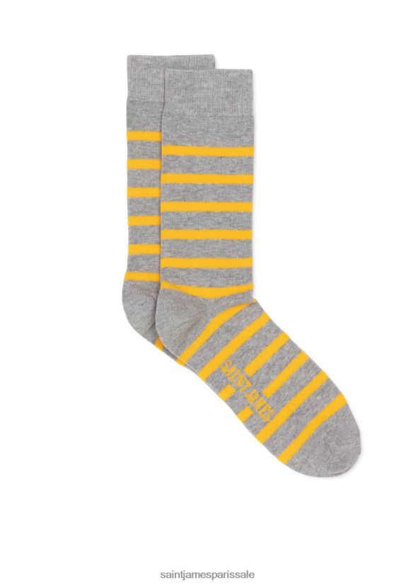 Saint James pieds rayés gris mélangé/jaune unisexe chaussettes rayées ZZ48R2136