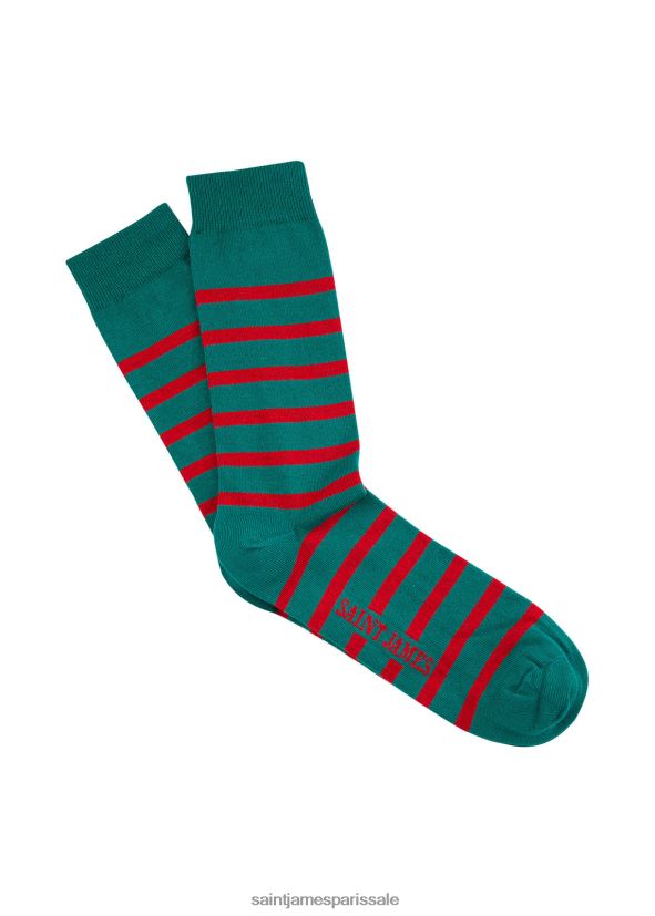Saint James pieds rayés vert émeraude/rouge unisexe chaussettes rayées ZZ48R2135