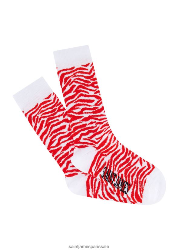 Saint James pieds zèbre blanc/mandarine unisexe chaussettes brodées ZZ48R2133