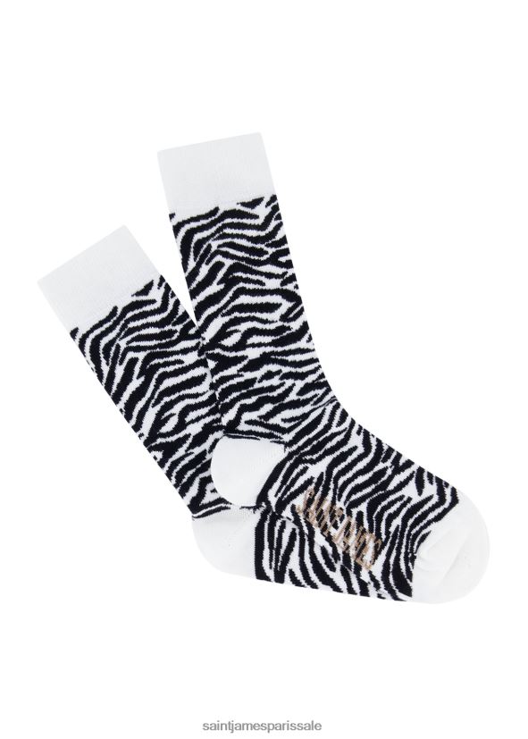 Saint James pieds zèbre ivoire/noir unisexe chaussettes brodées ZZ48R2131