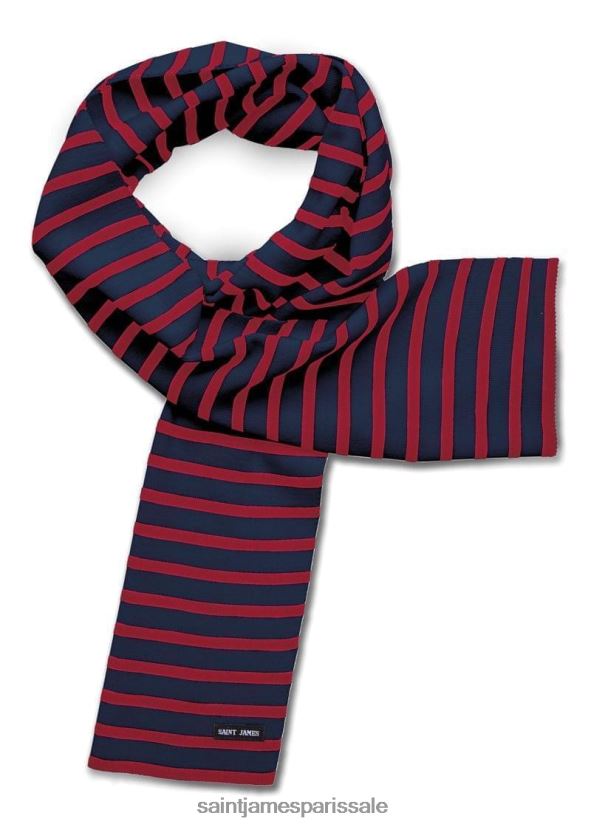 Saint James duguay bleu marine/rouge unisexe écharpe rayée en laine mélangée confortable ZZ48R2104