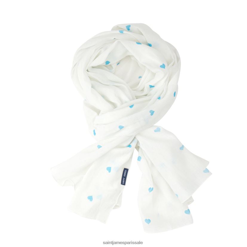 Saint James foulard coeur blanc/bleu clair unisexe écharpe oversize rectangulaire en coton à motif coeurs ZZ48R2129
