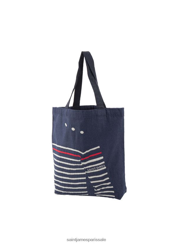Saint James sac fourre-tout rayé bleu marine/écru unisexe cabas en coton recyclé ZZ48R29