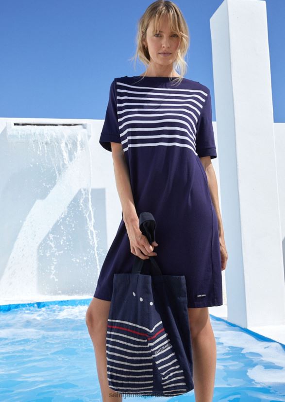 Saint James sac fourre-tout rayé bleu marine/écru unisexe cabas en coton recyclé ZZ48R29