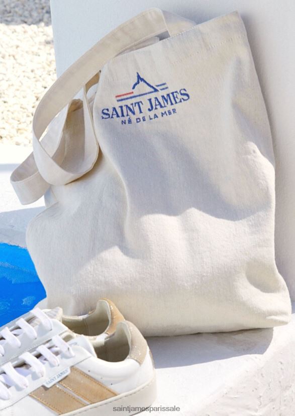 Saint James sac fourre-tout rayé écru/bleu roi unisexe cabas en coton recyclé ZZ48R21