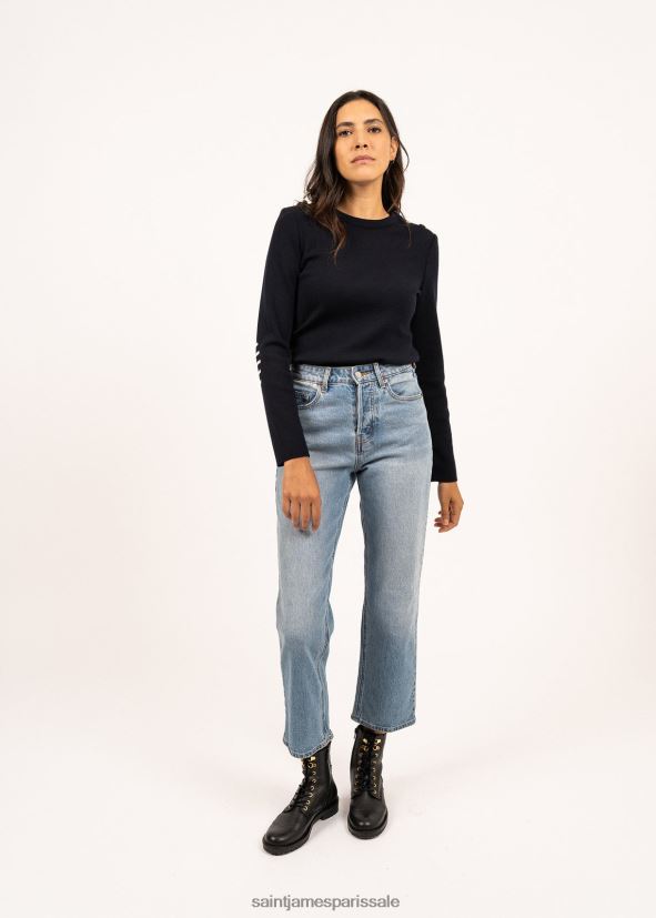 Saint James Brégançon marine femmes pull marin avec coudière jacquard ZZ48R224