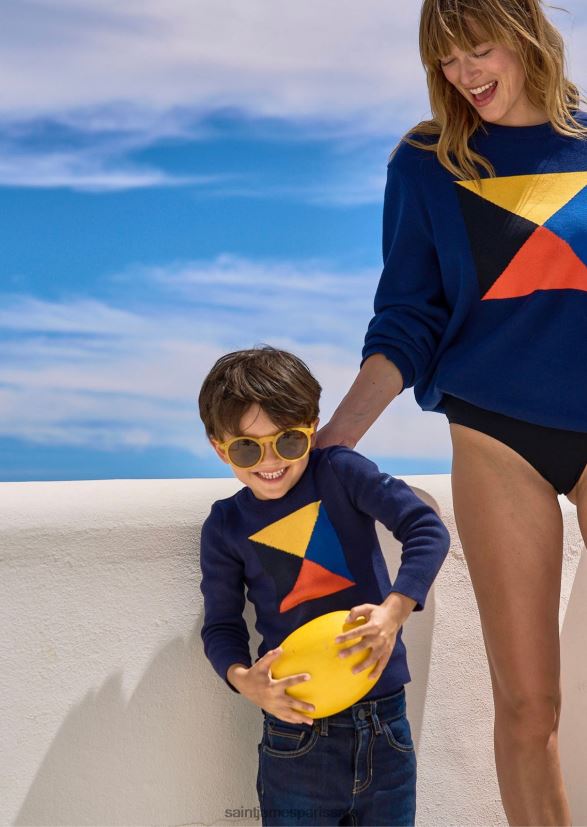 Saint James Palavas enfants bleu marine/multicolore unisexe pull graphique coloré pour enfant 100% coton ZZ48R2172