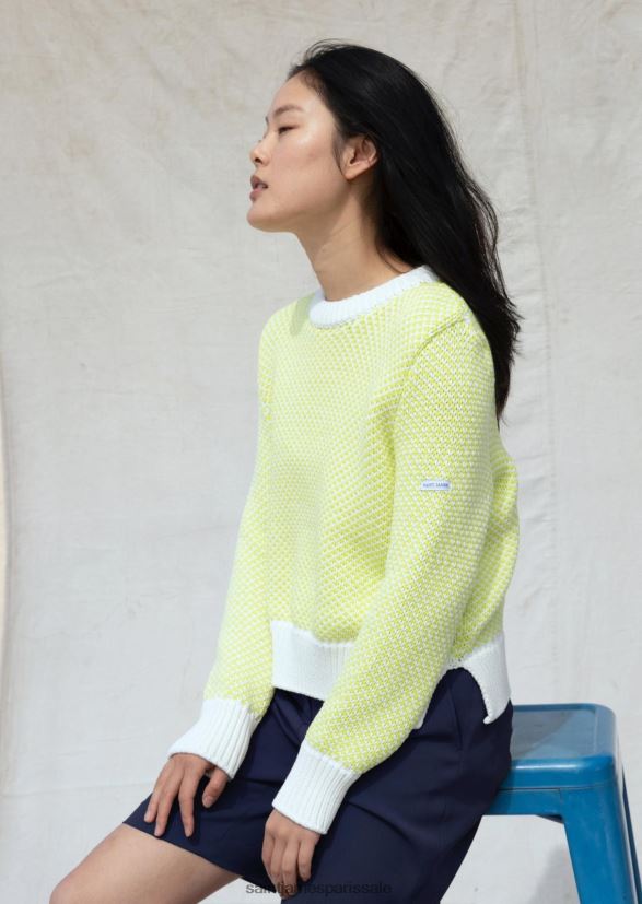 Saint James Talmont blanc/citron vert unisexe gros pull en coton ZZ48R248