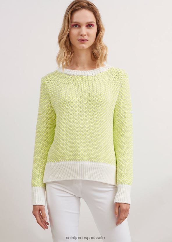 Saint James Talmont blanc/citron vert unisexe gros pull en coton ZZ48R248