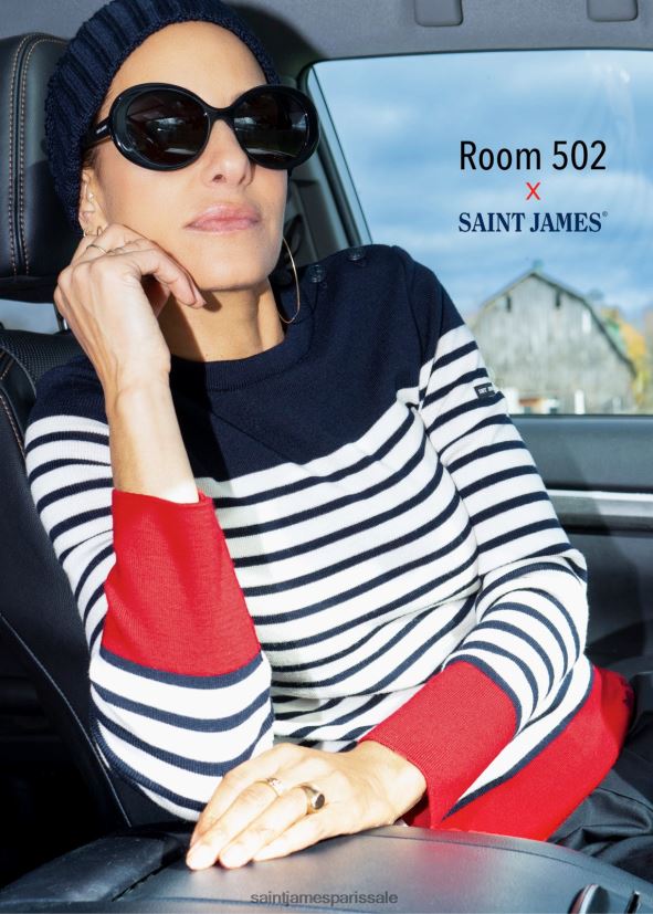 Saint James biarritz bleu marine/blanc/rouge unisexe pull nautique tricolore par room 502 ZZ48R221