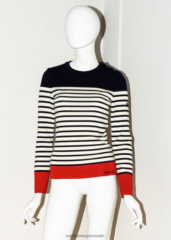 Saint James biarritz bleu marine/blanc/rouge unisexe pull nautique tricolore par room 502 ZZ48R221