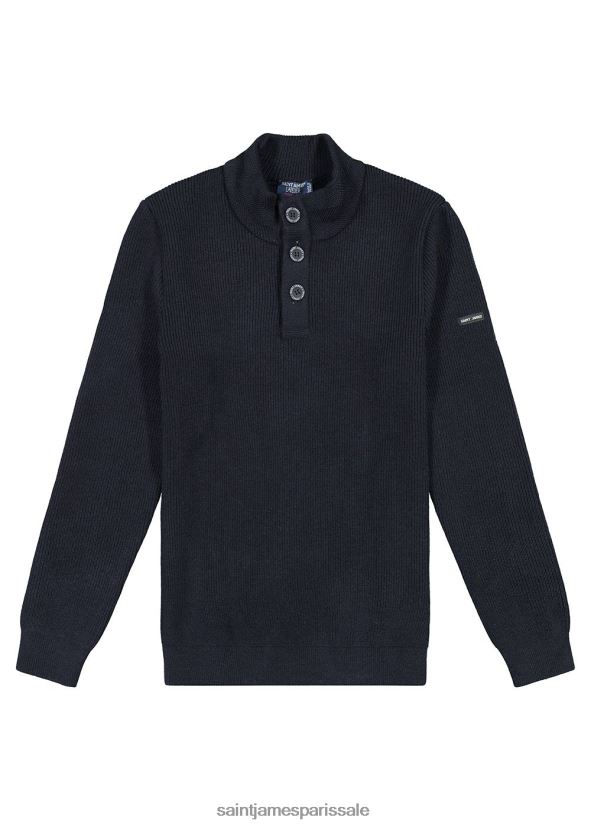 Saint James bourboule marine unisexe pull boutonné à col montant coupe confortable ZZ48R2163