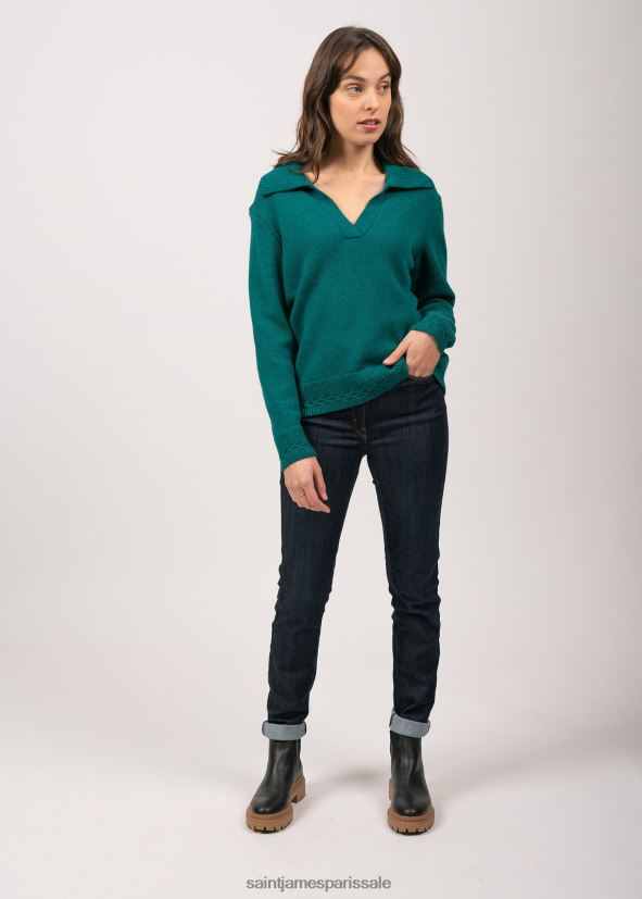 Saint James épagny vert unisexe pull col polo en laine mélangée ZZ48R2115