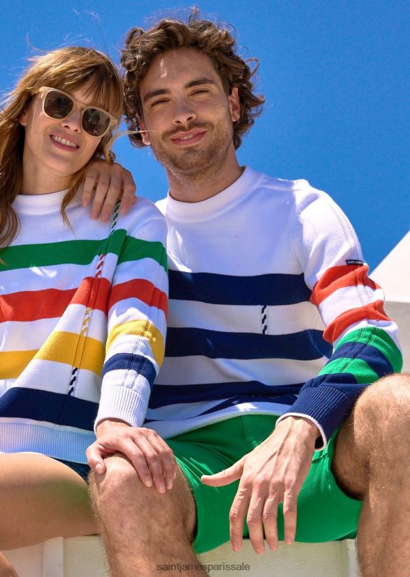 Saint James vauvert blanc/multicolore Hommes pull en coton à rayures color block ZZ48R2144