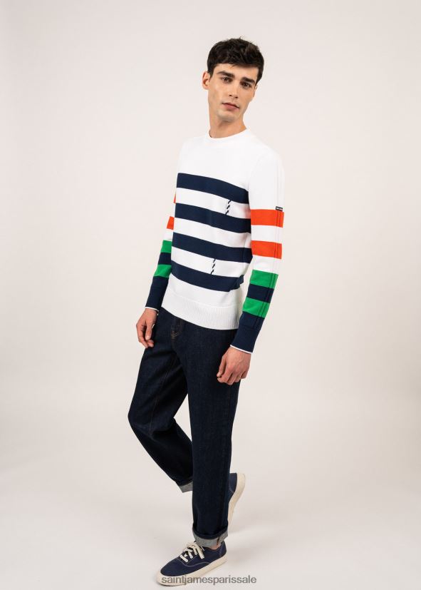 Saint James vauvert blanc/multicolore Hommes pull en coton à rayures color block ZZ48R2144