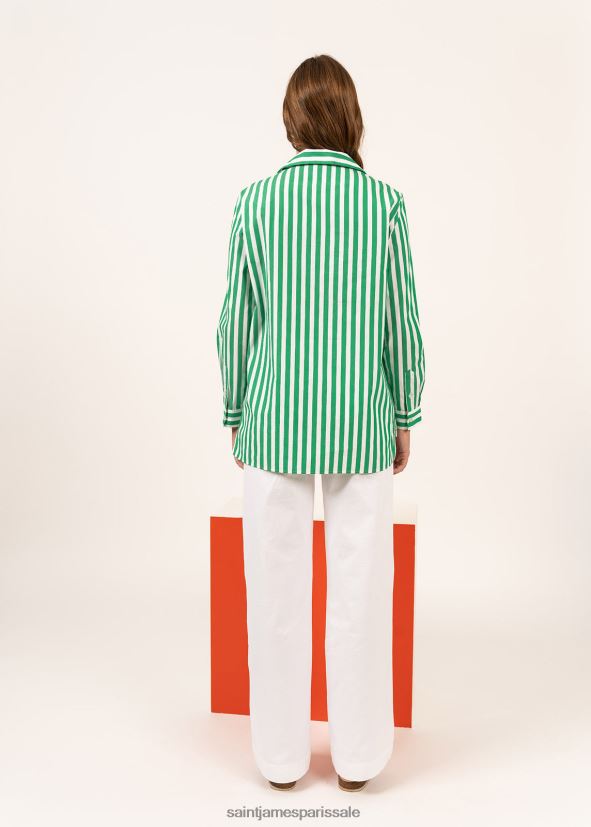 Saint James Emy blanc vert unisexe chemisier rayé à manches longues ZZ48R25