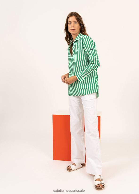 Saint James Emy blanc vert unisexe chemisier rayé à manches longues ZZ48R25