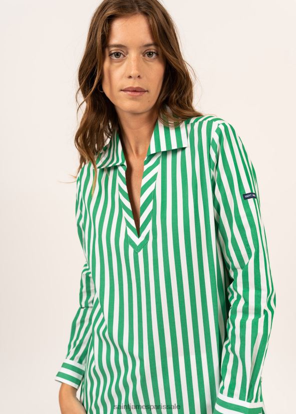 Saint James Emy blanc vert unisexe chemisier rayé à manches longues ZZ48R25