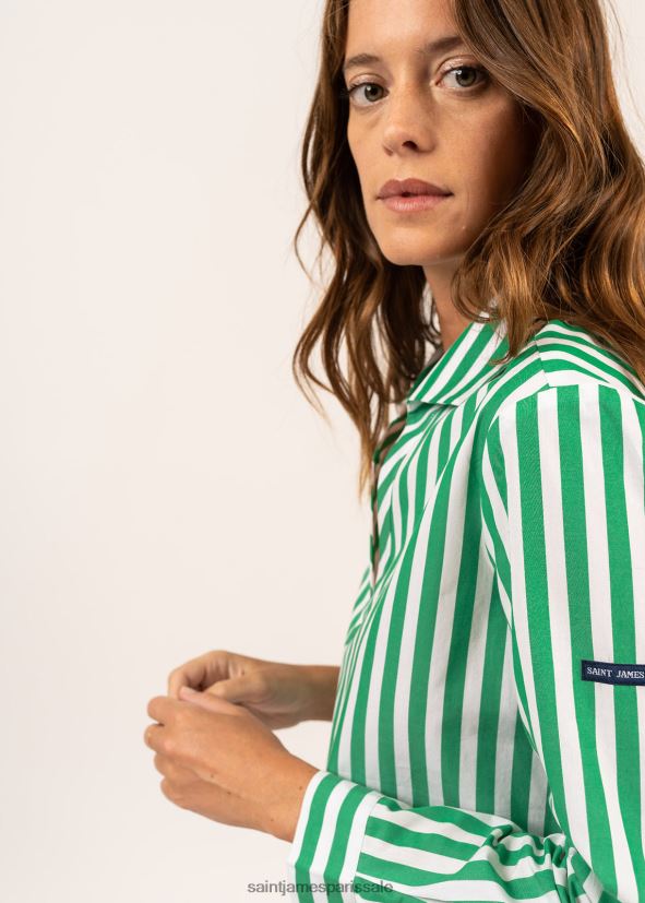 Saint James Emy blanc vert unisexe chemisier rayé à manches longues ZZ48R25