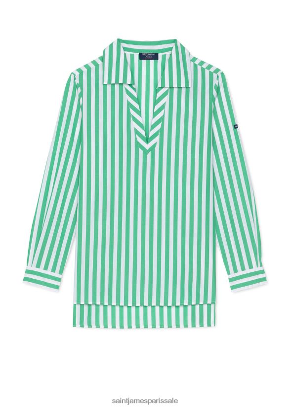 Saint James Emy blanc vert unisexe chemisier rayé à manches longues ZZ48R25