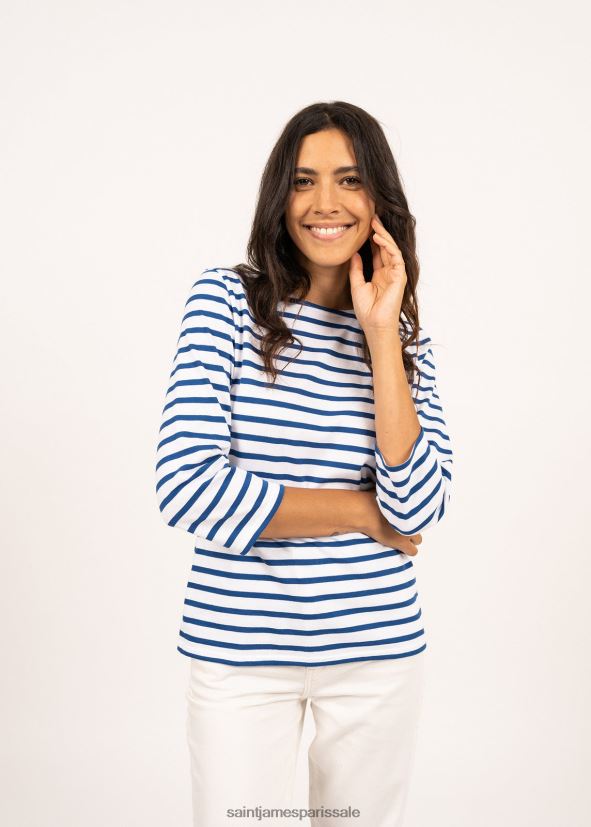 Saint James Galathée II blanc/bleu roi femmes marinière rayée avec manches coupe en coton doux ZZ48R260