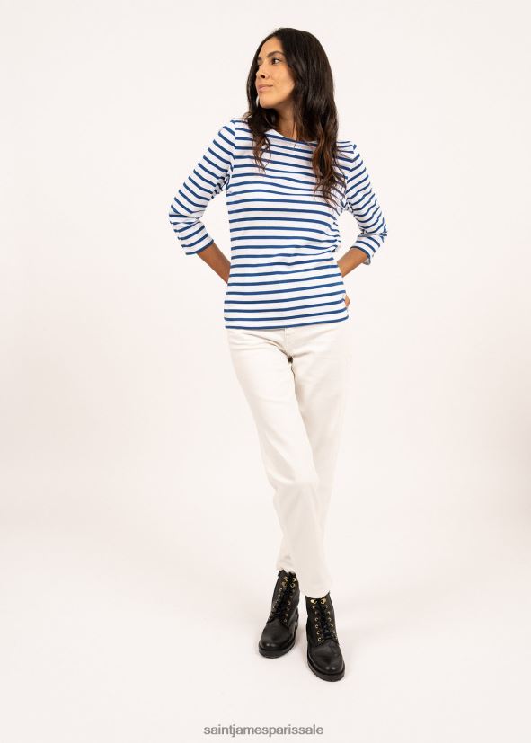 Saint James Galathée II blanc/bleu roi femmes marinière rayée avec manches coupe en coton doux ZZ48R260