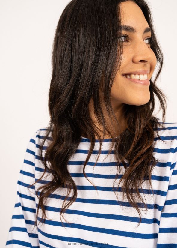 Saint James Galathée II blanc/bleu roi femmes marinière rayée avec manches coupe en coton doux ZZ48R260