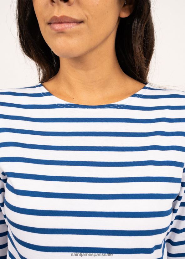 Saint James Galathée II blanc/bleu roi femmes marinière rayée avec manches coupe en coton doux ZZ48R260