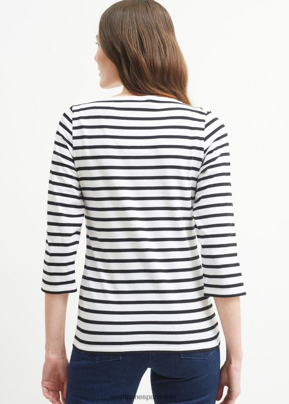 Saint James Galathée II blanc noir femmes marinière rayée avec manches coupe en coton doux ZZ48R251