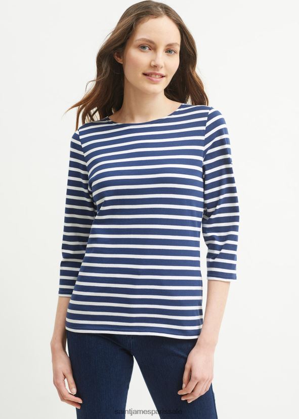 Saint James Galathée II bleu marine/blanc femmes marinière rayée avec manches coupe en coton doux ZZ48R252
