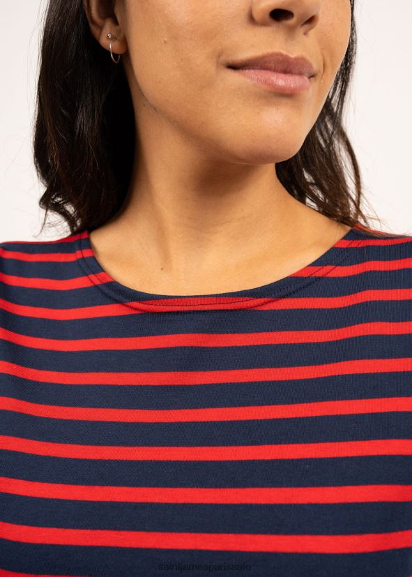 Saint James Galathée II bleu marine/rouge femmes marinière rayée avec manches coupe en coton doux ZZ48R298