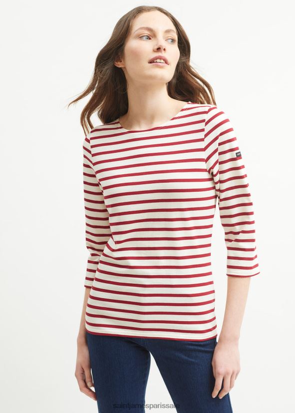 Saint James Galathée II écru/marron femmes marinière rayée avec manches coupe en coton doux ZZ48R295