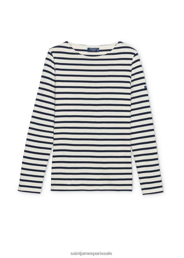 Saint James Méridame II écru/marine femmes chemise bretonne authentique coupe coton épais ZZ48R294