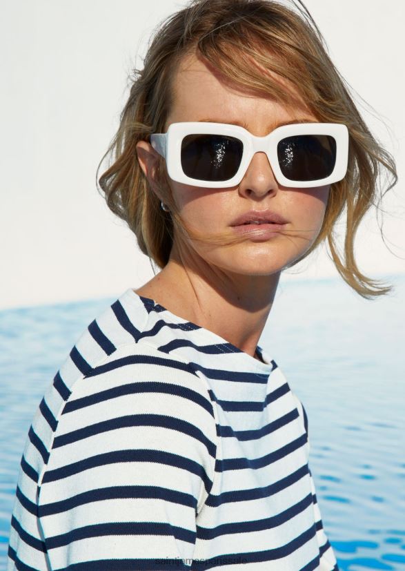 Saint James Méridame II écru/marine femmes chemise bretonne authentique coupe coton épais ZZ48R294