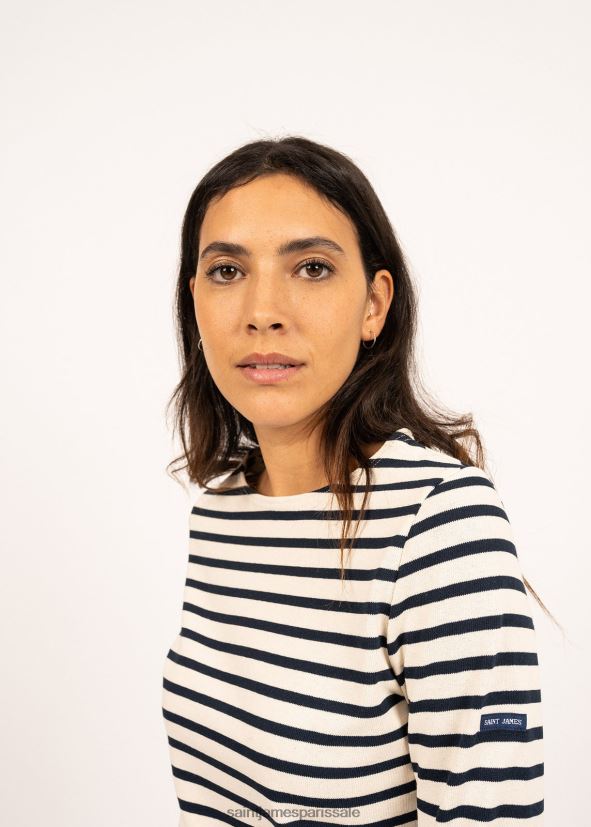 Saint James Méridame II écru/marine femmes chemise bretonne authentique coupe coton épais ZZ48R294