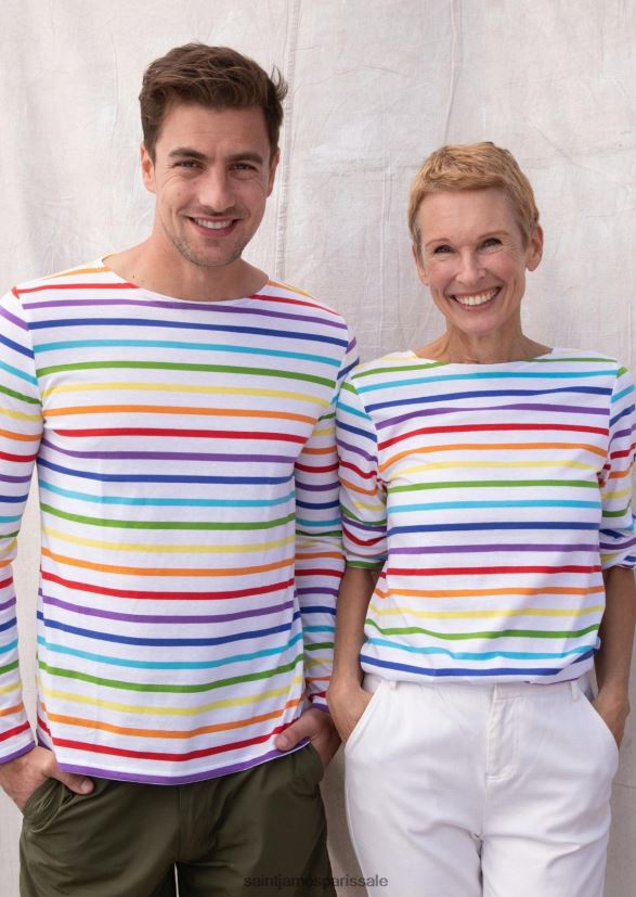 Saint James fierté des minquiers multico Hommes chemise à rayures arc-en-ciel en coton doux ZZ48R247