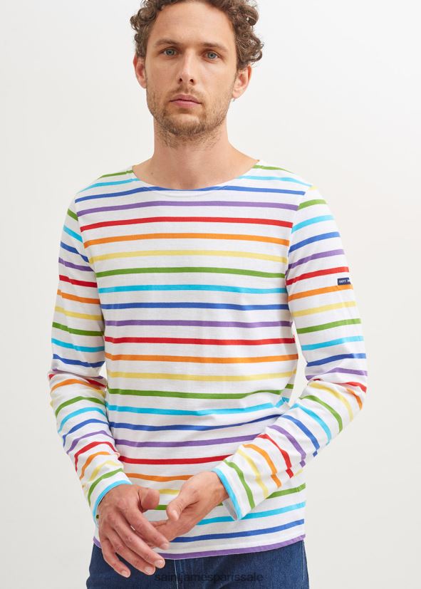 Saint James fierté des minquiers multico Hommes chemise à rayures arc-en-ciel en coton doux ZZ48R247