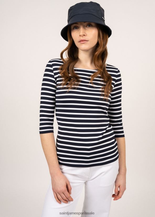 Saint James garde-cote iii bleu marine/blanc femmes haut de sport à rayures nautiques avec protection anti-UV ZZ48R290