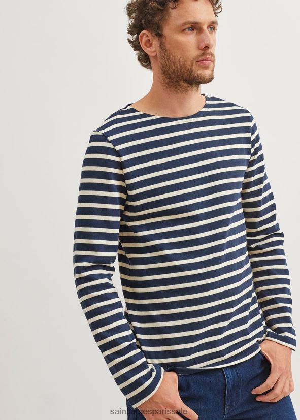 Saint James méridien moderne bleu marine/écru unisexe marinière originale en coton épais ZZ48R2150