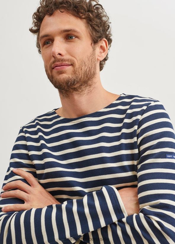 Saint James méridien moderne bleu marine/écru unisexe marinière originale en coton épais ZZ48R2150