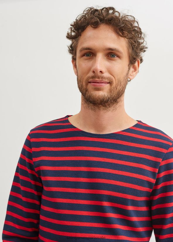 Saint James méridien moderne bleu marine/rouge unisexe marinière originale en coton épais ZZ48R2161