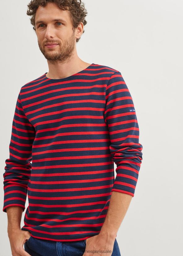 Saint James méridien moderne bleu marine/rouge unisexe marinière originale en coton épais ZZ48R2161