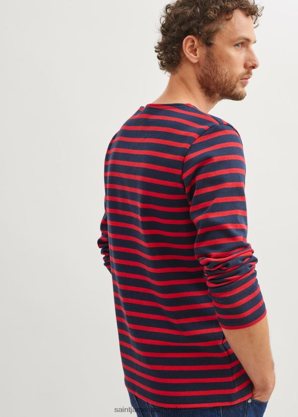 Saint James méridien moderne bleu marine/rouge unisexe marinière originale en coton épais ZZ48R2161