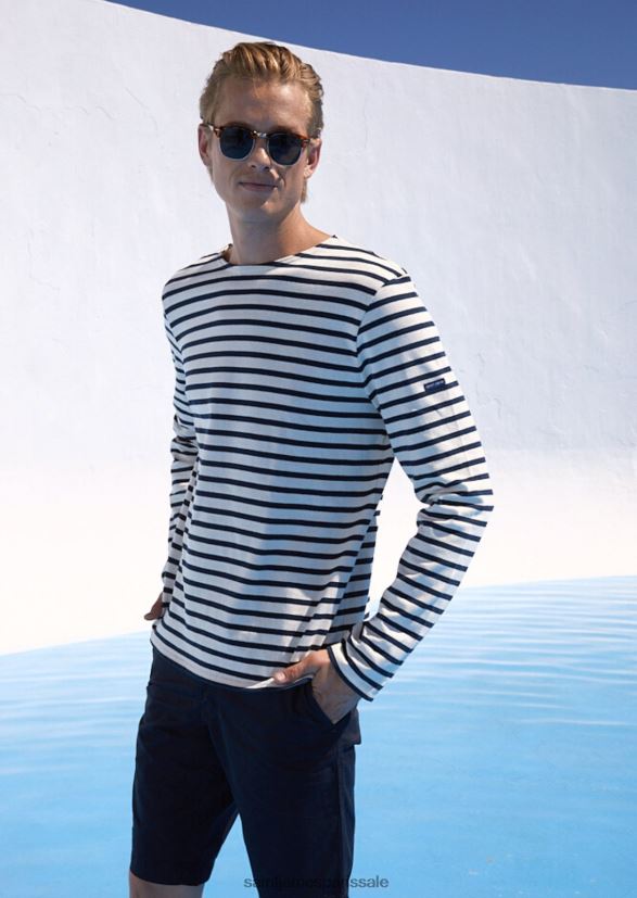 Saint James méridien moderne écru/marine unisexe marinière originale en coton épais ZZ48R28