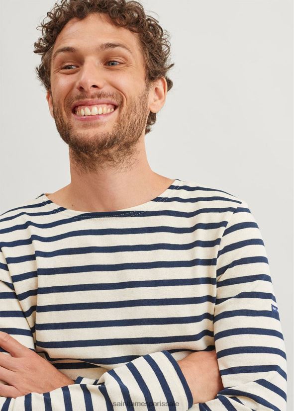 Saint James méridien moderne écru/marine unisexe marinière originale en coton épais ZZ48R28