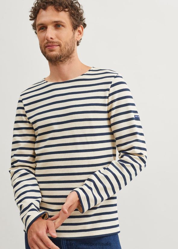 Saint James méridien moderne écru/marine unisexe marinière originale en coton épais ZZ48R28